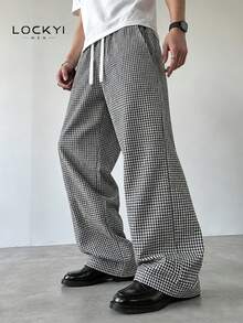 1pc Men's Striped Plaid Vintage Style Wide Leg Casual Loose Fit Straight Leg Pants Spring Autumn - Light Grey - View 1