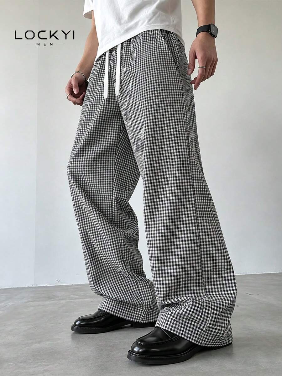 1pc Men's Striped Plaid Vintage Style Wide Leg Casual Loose Fit Straight Leg Pants Spring Autumn - Light Grey - View 1