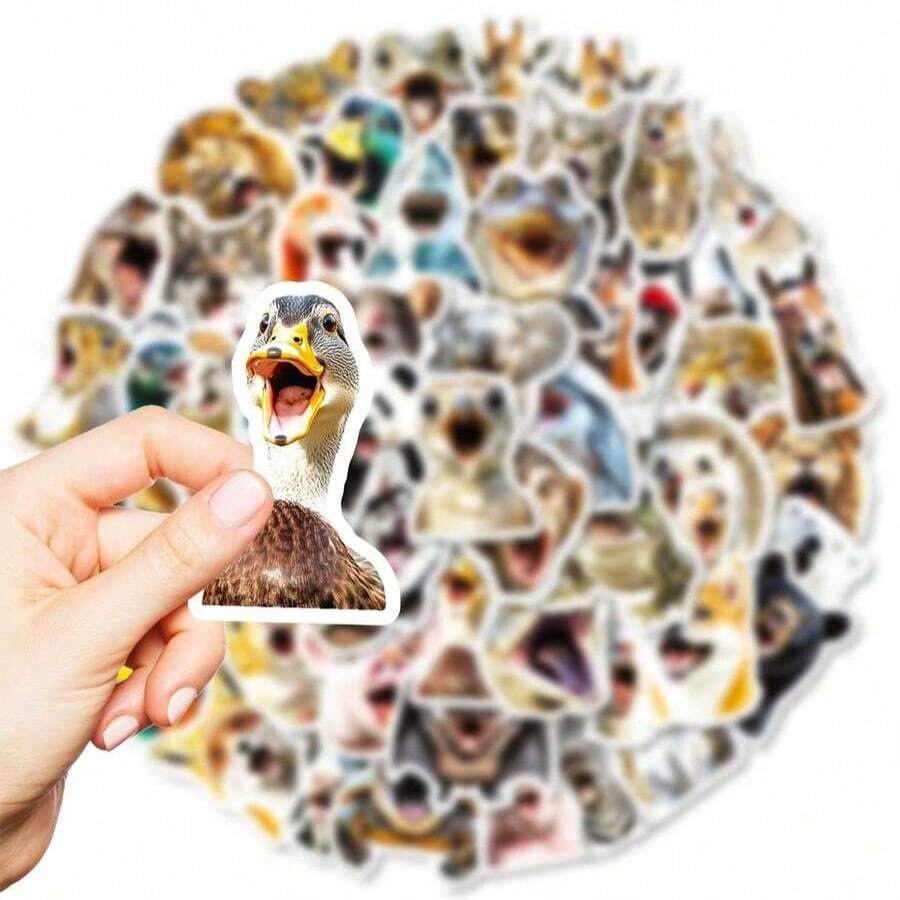 50pcs Funny Animal Face Decorative Stickers, Suitable For Skateboard, Phone Case, Laptop, Refrigerator, Luggage, Bedroom Door, Tablet, Notebook, Learning Reward Gifts - Multicolor - View 1