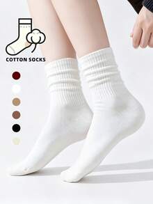 1/6 Pairs Women's Maillard Color Solid Slouch Cotton Socks, Suitable For Daily Wear, Comfortable And Soft - Multicolor - View 2
