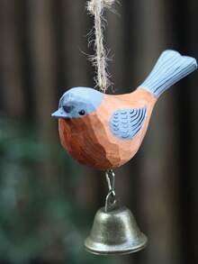 1pc Hand Carved Wooden Bird Wind Chime With Metal Bells, Garden Window Home Hanging Decor, Housewarming Gift - A - View 5