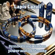 2pcs/Set Vintage Style Lapis Lazuli 5mm Square Bead Bracelet, Symbolizing Wisdom, Power And Spirituality, Handmade Natural Stone Elastic Cord Jewelry, Best Gift Choice For Friends - Multicolor - View 2
