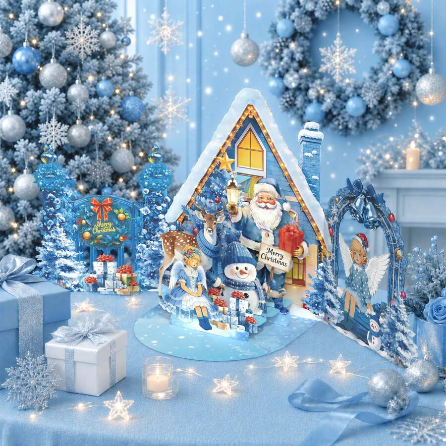 3D Pop-Up Christmas Greeting Card With Envelope, Three-Dimensional Greeting Card, Santa Claus Snow House Pop Up Card Design, Merry Christmas Card, Christmas Gift For Congratulations, Daughter, Son, Friends And Family - Single Piece - View 1