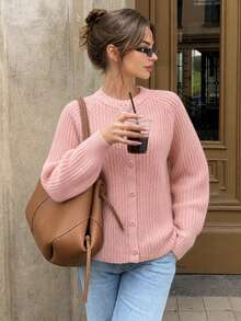Roviva Women's French Elegant Autumn Pink Round Neck Plaid Textured Single-Breasted Short Jacket, Suitable For Work Commute, Party Gathering, Holiday - Watermelon Pink - View 5