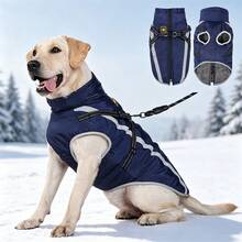 Winter Thickened Reflective Pet Jacket, Windproof Waterproof Dog Outdoor Coat, Built-In Chest Strap, Suitable For Medium And Large Dogs, Soft Warm Coral Fleece Lining - Navy Blue - View 2