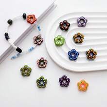 16mm/5pcs Hand-Painted Hollow Exquisite Flower Glass Beads, Multi-Color Five-Petal Flower Shape Loose Beads, Suitable For DIY Bracelets, Earrings And Jewelry Making - Color Mixing - View 2