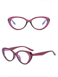 1 Pair Women's Purple Cat Eye Shape Sexy Modern High-End Plain Lens Glasses, Suitable For Computer, Gaming, TV, Smartphone, Clear Lens, Eye Protection, High Definition Eyewear Accessory, Suitable For Women - Transparent Purple Frame Flat - View 2