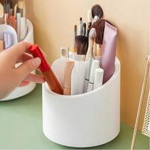 Dustproof & Waterproof Makeup Brush Storage Bucket With Transparent Domed Lid, Multi-Compartment Makeup Brush Organizer Box, Cute Cartoon Makeup Brush Cup, Vanity Tabletop Eyeliner & Lipstick Storage Rack, Desktop Bathroom Vanity Makeup Organizer Box - Multicolor - View 3