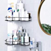 1/2PCS-Black Triangle Multi-Purpose Self-Adhesive Wall-Mounted Corner Storage Rack Bathroom Shelf Storage Kitchen Storage, Cosmetic Hanging, Bathroom Shower Wall Shelf - Black - View 1
