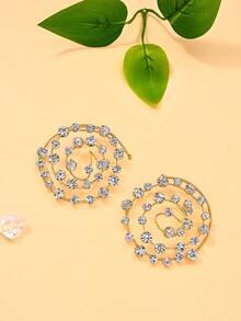 outingfit 1 đôi khuyên tai móc tai hình tròn hình học phong cách Ins bán chạy, đính đá rhinestone cao cấp thiết kế phóng khoáng, phụ kiện sàn catwalk cá tính cho nữ - Vàng - Xem 4