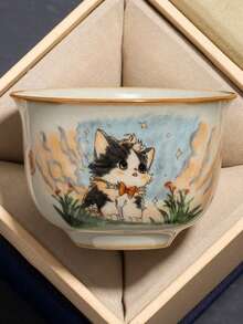 1pc/2pcs Ru Yao Cute Cat Tea Cup, High-End Kung Fu Tea Tasting Cup, Single Cup For Tea Drinking, Suitable As Gift For Friends And Family - Multicolor - View 4