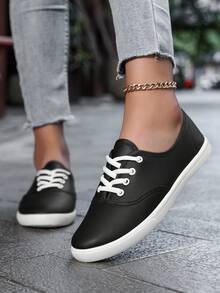 Women's Men's Fashionable Sports Shoes, Breathable Walking Shoes, Comfortable Support, Casual PU Upper, Suitable For All Seasons - Black and White - View 3