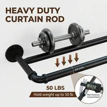 Double Curtain Rod Industrial Pipe Wrap Design 3/4 Inch Heavy Duty Wrap-Around Double Curtain Rod Adjustable Black Telescopic Curtain Rod Suitable For Windows, Living Room, Glass Sliding Doors - Industrial Style Double Rod - Black - View 8