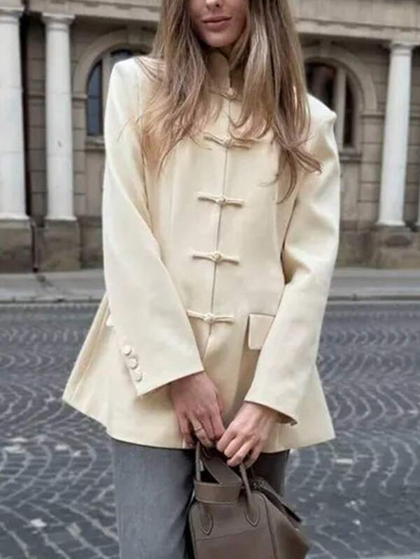 New Fashion Elegant Elegant Front Button Pocket Women's Frog Button Vintage Jacket Daily Holiday Autumn Winter