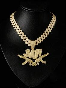 European & American Hip Hop Full Rhinestone Cuban Chain Necklace For Men, BABY Letter Pendant, Street Style Gun-Shaped Pendant, High-End Hip Hop Style Gift - Double Gun Baby - View 3