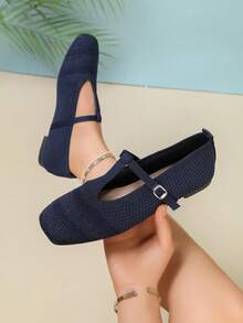 Hollow Mesh Breathable Women's Shoes, Retro Commute Lightweight Flat Shoes - Dark Blue - View 6