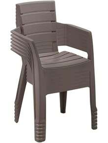 Set de 6 Sillas Plásticas Marrón Claro 60.2x57x80.6 cm |   Sillas Aparencia de Madera Resistentes y Confortables |   Sillas Apilables para Interior y Exterior |   Ideales para Comedor Patio Jardín Terraza Alberca y Playa |   Fácil de Limpiar - Marrón - Ver 9