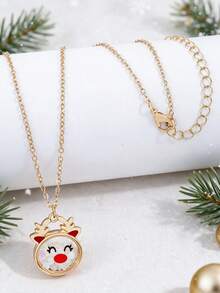 1Pc Christmas Reindeer Shaker Pendant Necklace For Girls, Cute Rudolph Red Nose Shaking Star Confetti Charm Necklace, Xmas Holiday Party Jewelry Gift - Multicolor - View 9