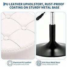 Adjustable Height Swivel Vanity Chair For Makeup - PU Leather Padded Stool With 360° Rotation - White - View 7