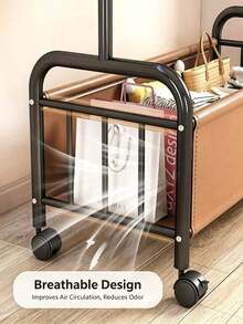 1pc Floor Standing Coat Rack With Wheels, Equipped With Storage Basket, Movable Floor Hanger, With Rollers And Side Hooks, Easy To Move, Space Saving, Sturdy Metal Hanger, Suitable For Bedroom And Entryway, 2 Colors Available - Multicolor - View 8