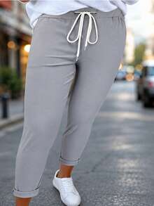 New Arrival Fashion Plus Size Women's Casual Drawstring Long Pants, All-Season Versatile - Light Grey - View 1