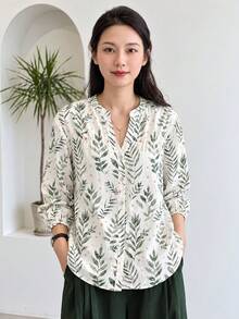 YUXIN Women's All-Over Print Casual Versatile Everyday Shirt - Olive Green - View 1