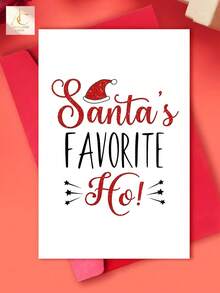 Funny Santa's Favorite Ho Christmas Greeting Card, Red Glitter Script With Santa Hat And Star Accents, Playful Rude Humor Xmas Card, Fun Holiday Gift For Besties And Close Friends. - One Size Fits All - View 1