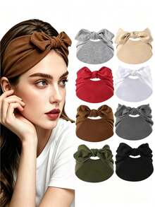 1pc Wide Rabbit Ear Headband For Women, Cute Sweet Girl Solid Color Hairband, Back To School Season Simple Elastic Knotted Bow Hair Accessory - Multicolor - View 1