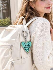 2D Flat, Soul Sister Heart-Shaped Keychain, Designed With Moon And Stars, Beautiful Blue Tones, Acrylic Material, Friendship Pendant, Bag Accessory - Multicolor - View 4