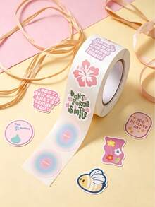 500pcs/Roll Ins Gentle Style Inspirational English Stickers Floral Bee Heart Decals For Planner Gift Packaging Phone DIY Self-Adhesive Suitable For Planner Collage Creation, Phone Case / Tablet / Water Cup DIY Modification, Gift Bag Gift Box Sealing, Envelope Greeting Card Decoration, Storage Box, Notebook Beautification, Gift Wrapping Embellishment - Multicolor - View 2