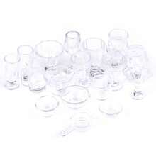 Juego de 17 piezas de utensilios de cocina miniatura transparentes, vasos, platos y vajilla, miniaturas para juegos de simulación, juguetes para casas de muñecas, para niños pequeños, juego de simulación de cocina. - BLANCO - Ver 1