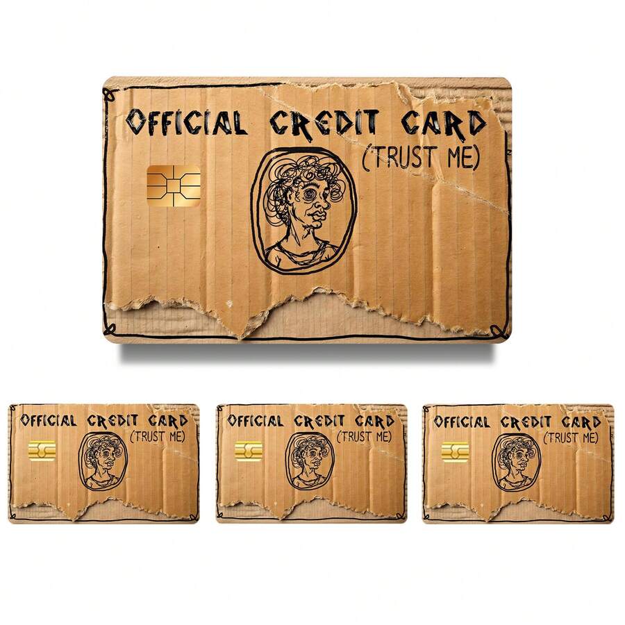 4pcs Fun Cardboard Doodle Credit Card Stickers, Creative Personalized Bank Card Decorative Film Removable No Residue - View 1