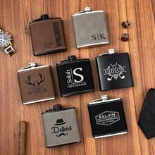 1pc Personalized Groomsmen Flask, Leather Wrapped, Engraved Flask, Engraved Groomsmen Flask, Men's Gift, Wedding Gift, Customized Flask, Flask, New Year Gift - Multi-color 2 - View 4