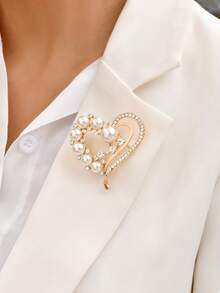 New Niche High-End Heart-Shaped Rhinestone & Pearl Vintage Alloy Anti-Exposure Versatile Exquisite Brooch Accessory - Brooch - View 4