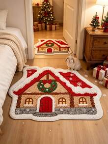 1pc Gingerbread House Shaped Christmas Cute Decorative Rug, Warm And Soft Decorative Floor Mat, Perfect For Daily Home And Holiday Decor, Decorative Rug, Bedroom Decor, Small Rug, Rug, Home Decor, Living Room Rug, Living Room Small Rug, Bedroom Rug, Living Room Home Decor, Outdoor Rug, Washable Rug - Multicolor - View 3