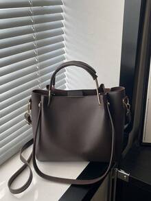 Dedoo Tas Tangan Minimalis Warna Polos yang Modis, Tas Tote Multifungsi, Tas Selempang, Cocok untuk Wanita Berbelanja, Perjalanan Kerja, dan Penggunaan Sehari-hari - Kopi - View 2