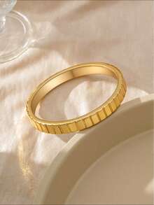 1-3pcs Gold Layered Metal-Like Women's Bracelet Set, Fashionable Beautiful Minimalist Round Finger, Lightweight CCB Material - Gold - View 4
