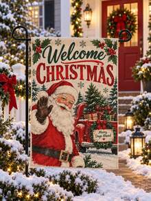 1pc Snowman Family Print Garden Flag, Rustic Linen Vertical Yard Banner With Let It Snow Slogan, Farmhouse Front Porch Outdoor Hanging Decor For Christmas Winter Holiday Entryway - A - View 7