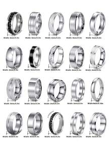 20 Buah Cincin Hip Hop Punk Stainless Steel untuk Pria, Aksesoris Perhiasan Pria Unik, Cincin Janji Pertunangan Pernikahan, Hadiah Liburan & Suvenir - Perak - View 6