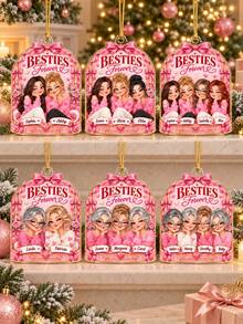 1pc Personalized Custom Besties Forever Acrylic Christmas Ornament, Custom Name Best Friend Keepsake Hanging Decoration, Pink Bow Cartoon Design, Christmas Gift For Best Friends Sisters, Christmas Tree Home Holiday Party Decor - Multicolor - View 5
