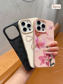 3pcs Multicolor Printed Leather Texture TPU Shockproof Full Coverage Protective Phone Case Compatible With Apple 11/12/13/14/15/16/17 Pro Max - Multicolor - View 5
