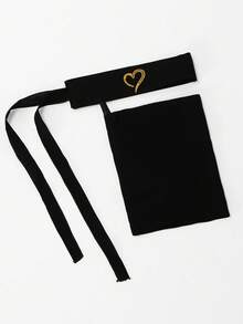 1pc Women's Solid Color Heart Gold Splatter Niqab, Lightweight Breathable Tie-Up Mask, Suitable For Daily Wear - Black - View 8