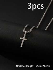 1Pc/2pcs/3pcs Punk Hip-Hop Cross Pendant Necklace With Stainless Steel Rope Chain, Cool Street Fashion Jewelry For Men Daily Party Gift - Multicolor - View 9