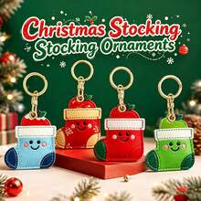 1pc Cute Christmas Socks PU Leather Keychain, Cartoon Fruit Socks Bag Pendant, Backpack Car Key Holiday Key Ring, Christmas Gift - Christmas Stocking - View 1