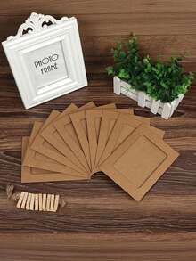 20/10/1pc Vintage Kraft Paper Photo Frame With Clips And Jute Rope, For Banner Home Decor, Suitable For Wedding, Anniversary, Birthday, Holiday Party, Clip-On Photo Display Rack, Multi-Functional Hanging Photo Banner, Suitable For Home And Office Decoration - Picture Frame - View 8