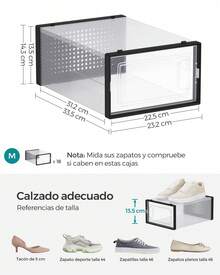 SONGMICS Cajas de Zapatos Plástico, Juego de 18 Organizadores de Almacenamiento, Caja Zapatero Plástico Plegable y Apilable para Zapatillas hasta talla 44, Transparente y Negro LSP18SBKV1 - Ver 6