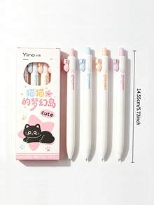4pcs Kawaii Cat Dreamland High Aesthetic Gel Pen, ST Tip Quick Dry Black Ink Pens, Perfect For Note-Taking, Daily Writing, Kids, Exam Practice - Multicolor - View 6