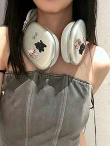Cute Cat Theme Wireless Bluetooth Earphone Protective Case, Compatible With Apple Max – Soft And Durable, Shockproof; Cartoon Style, Designed For Women, Decorated With Charming Details. No, Really Wireless Bluetooth Earphone, Max Protective Shell, Millennium Y2 Gaming Earphone - Cat Design - View 4