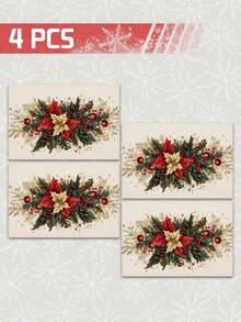 4 st, 6 st, jul, röda julblommor bordsplacemats, rektangulär bordsduk, tvättbar, lämplig för middag hemma, soffbord, hållbar köks- och matsaldekoration, bordsdekoration för fest och scen, heminredning - Multifärgad - Visa 7