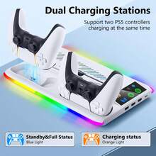 Multi-Functional Cooling Base For P5, P5 Slim, P5 Pro; Fast Charging Station For P5 Controller, Equipped With Charging Indicator, RGB Lighting, USB Port And Headphone Stand. Compatible With P5 Console And P5 Controller. - View 9